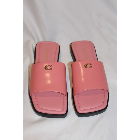 COACH‎ Women's Florence Printed C Lug-Sole Slip-On Slide Flat Sandals PINK 7 NEW - Picture 3 of 5